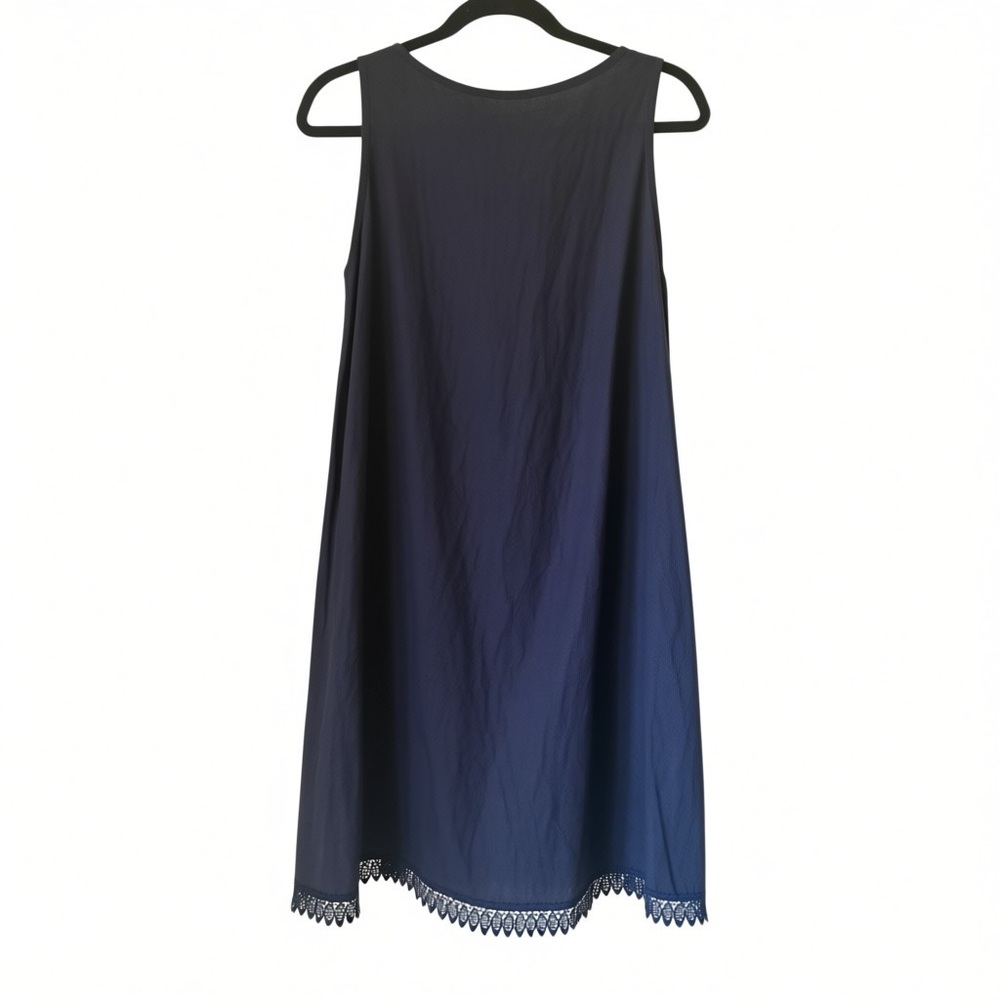 BELLAMBRA Italy 100% Linen Navy Blue Lace Trim Shift Dress Lagenlook L - Picture 3 of 6